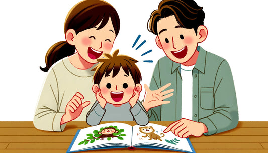 아이와 부모님이 즐겁게 책을 읽는 사진